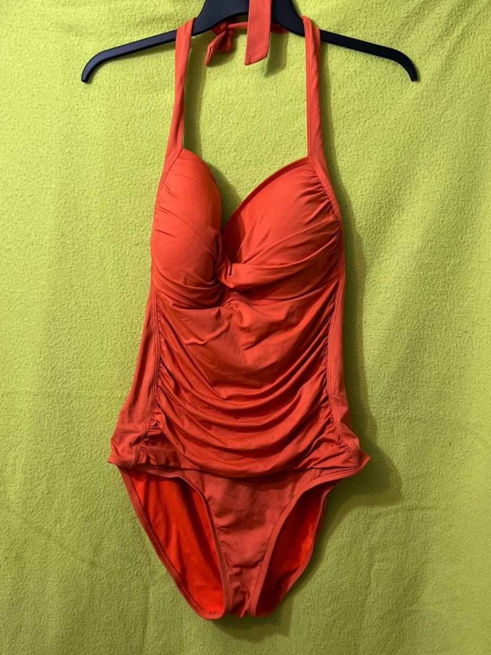 Liz Claiborne Orange Halter Ruched One Piece Swimsuit 16 Bow Twist Front Swim